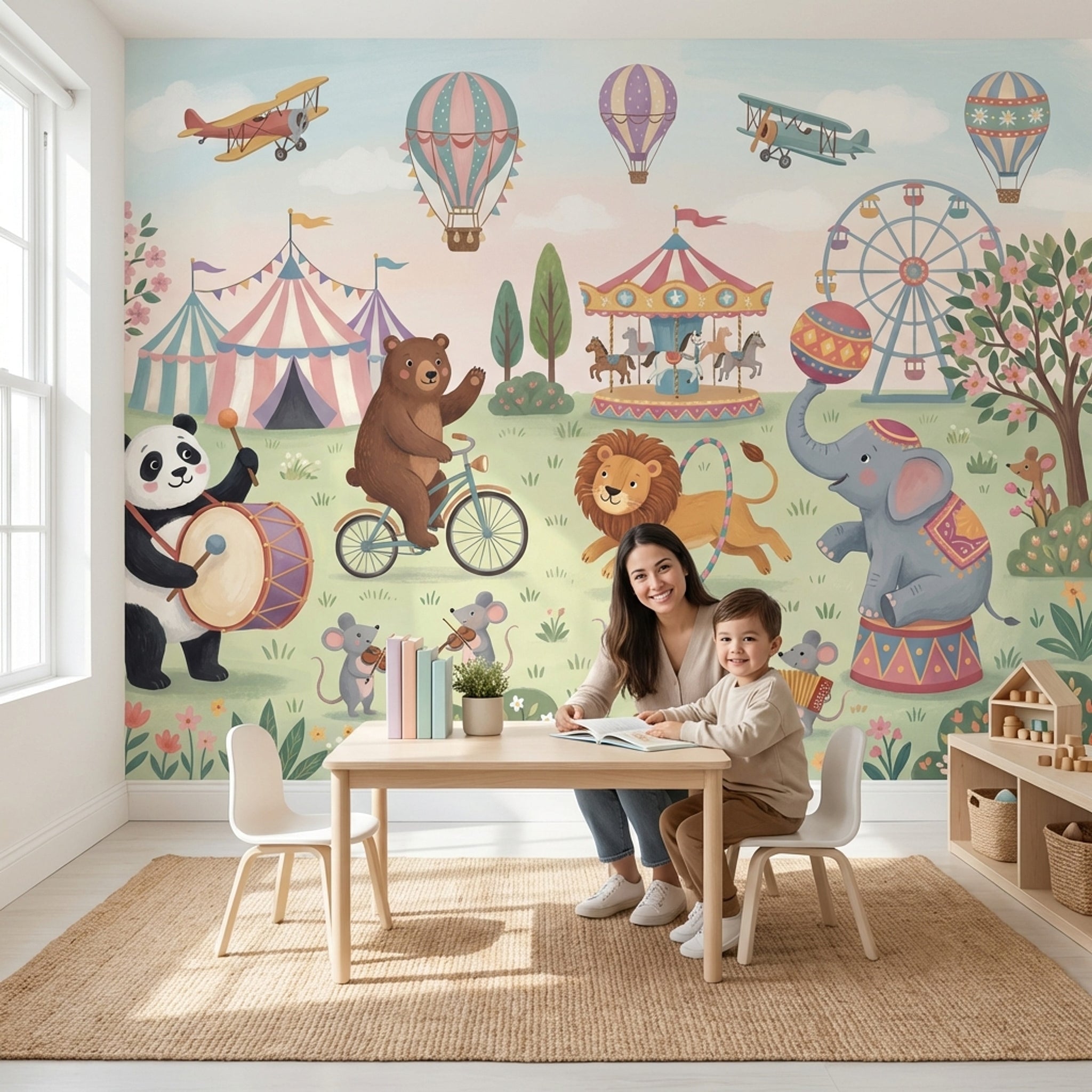 Sirk Hayvanları Poster Duvar Kağıdı Pastel Çocuk Odası