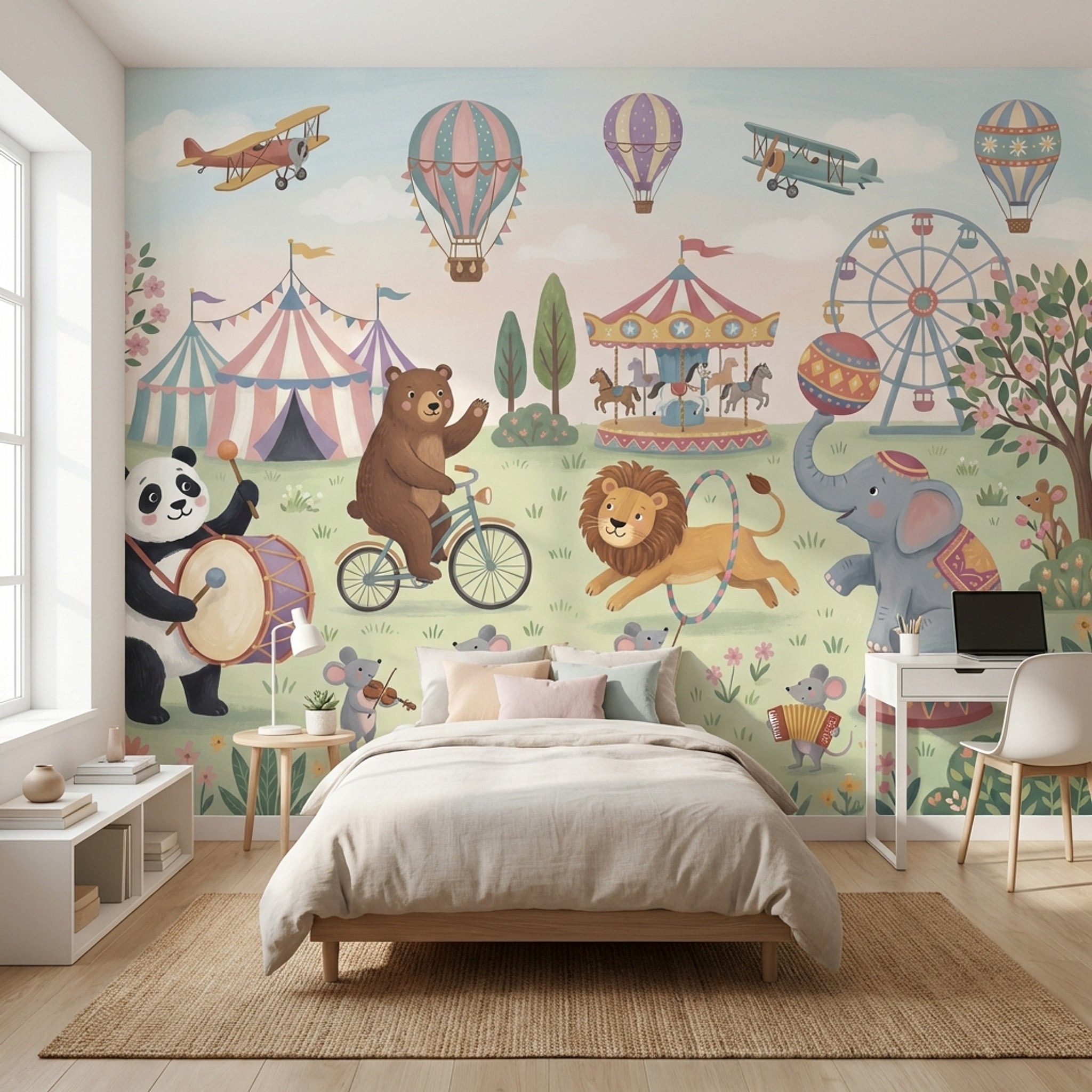 Sirk Hayvanları Poster Duvar Kağıdı Pastel Çocuk Odası