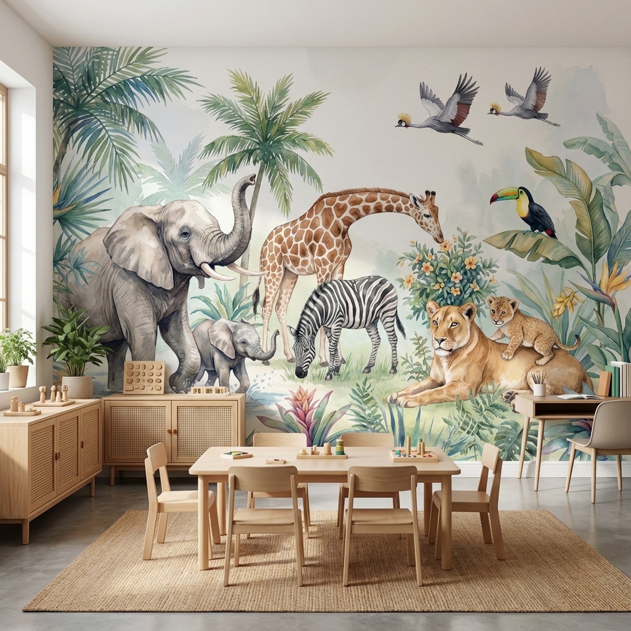 Safari Hayvanlı Poster Duvar Kağıdı Yeşil Çocuk Odası