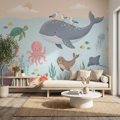 Deniz Canlıları Poster Duvar Kağıdı Pastel Çocuk Odası