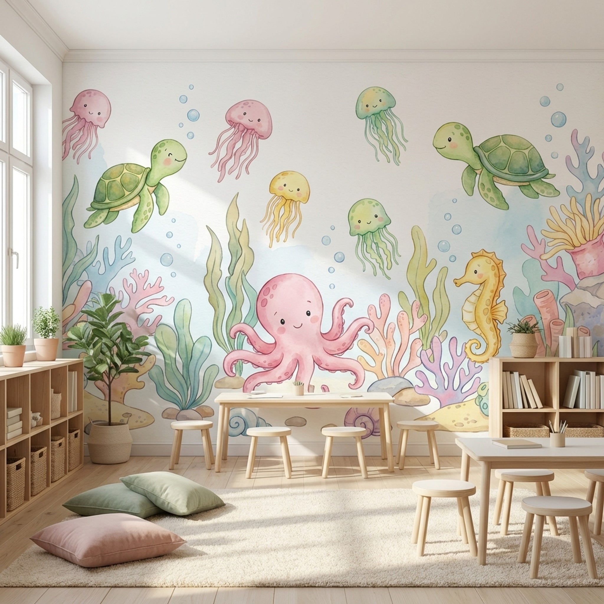 Deniz Canlıları Poster Duvar Kağıdı Pastel Çocuk Odası