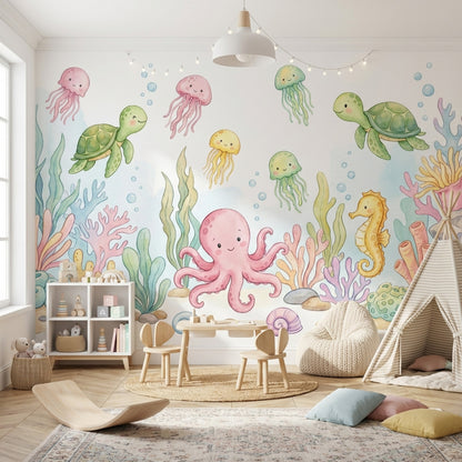 Deniz Canlıları Poster Duvar Kağıdı Pastel Çocuk Odası