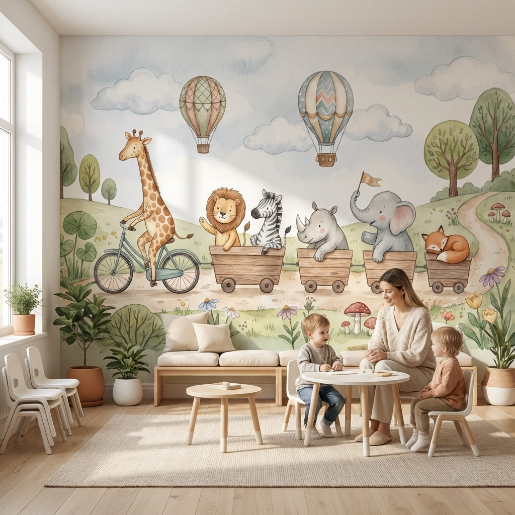 Sevimli Safari Hayvanlı Poster Duvar Kağıdı Çocuk Odası