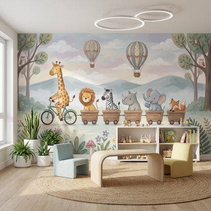 Sevimli Safari Hayvanlı Poster Duvar Kağıdı Çocuk Odası Pastel