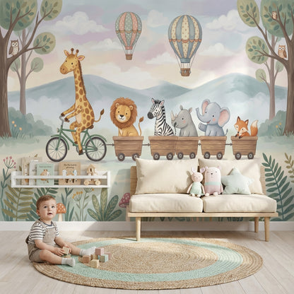Sevimli Safari Hayvanlı Poster Duvar Kağıdı Çocuk Odası Pastel