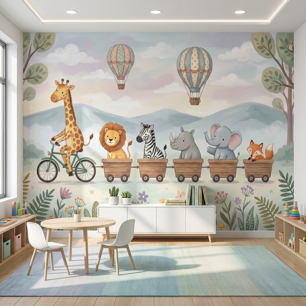 Sevimli Safari Hayvanlı Poster Duvar Kağıdı Çocuk Odası Pastel