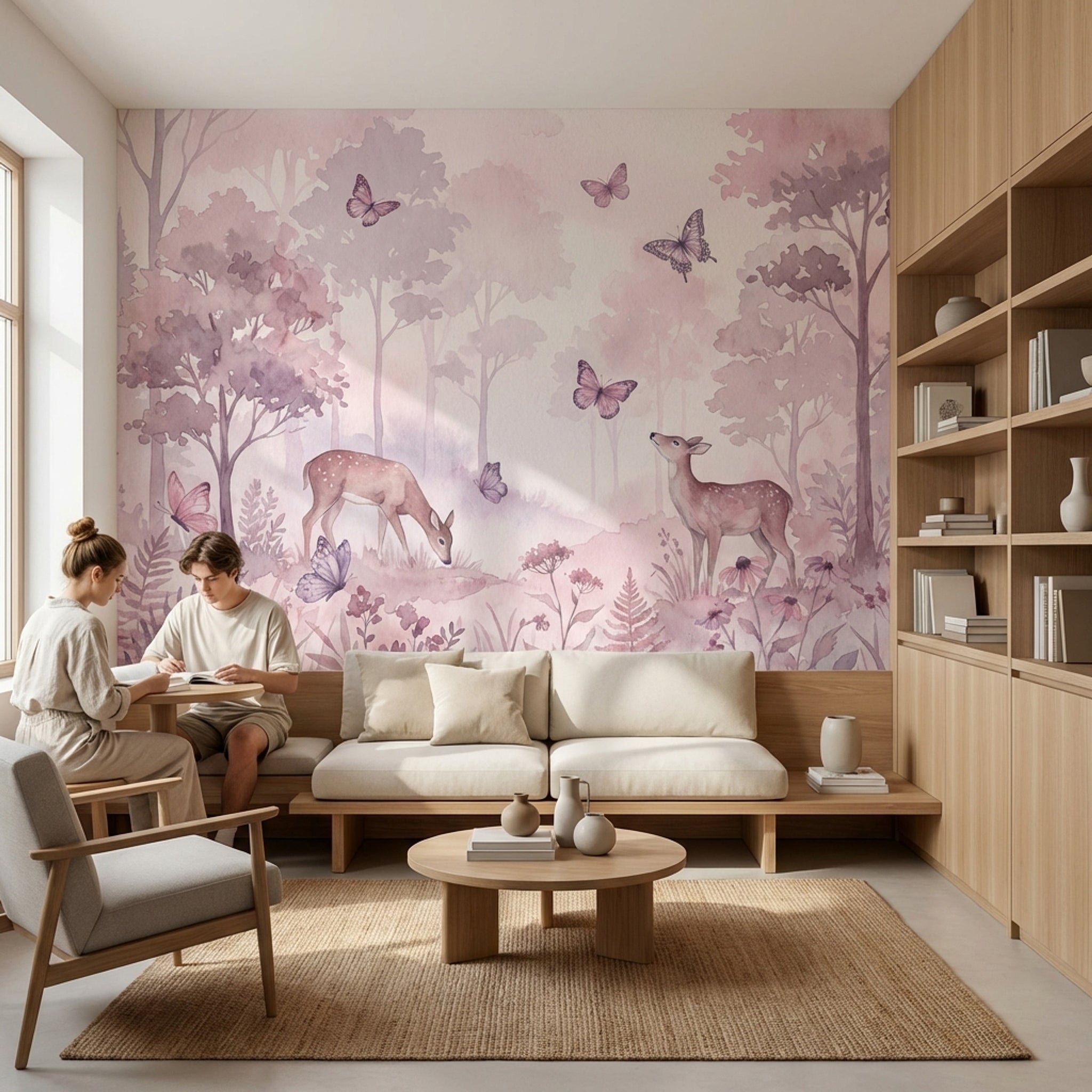 Pembe Orman Geyikli Poster Duvar Kağıdı Çocuk Odası