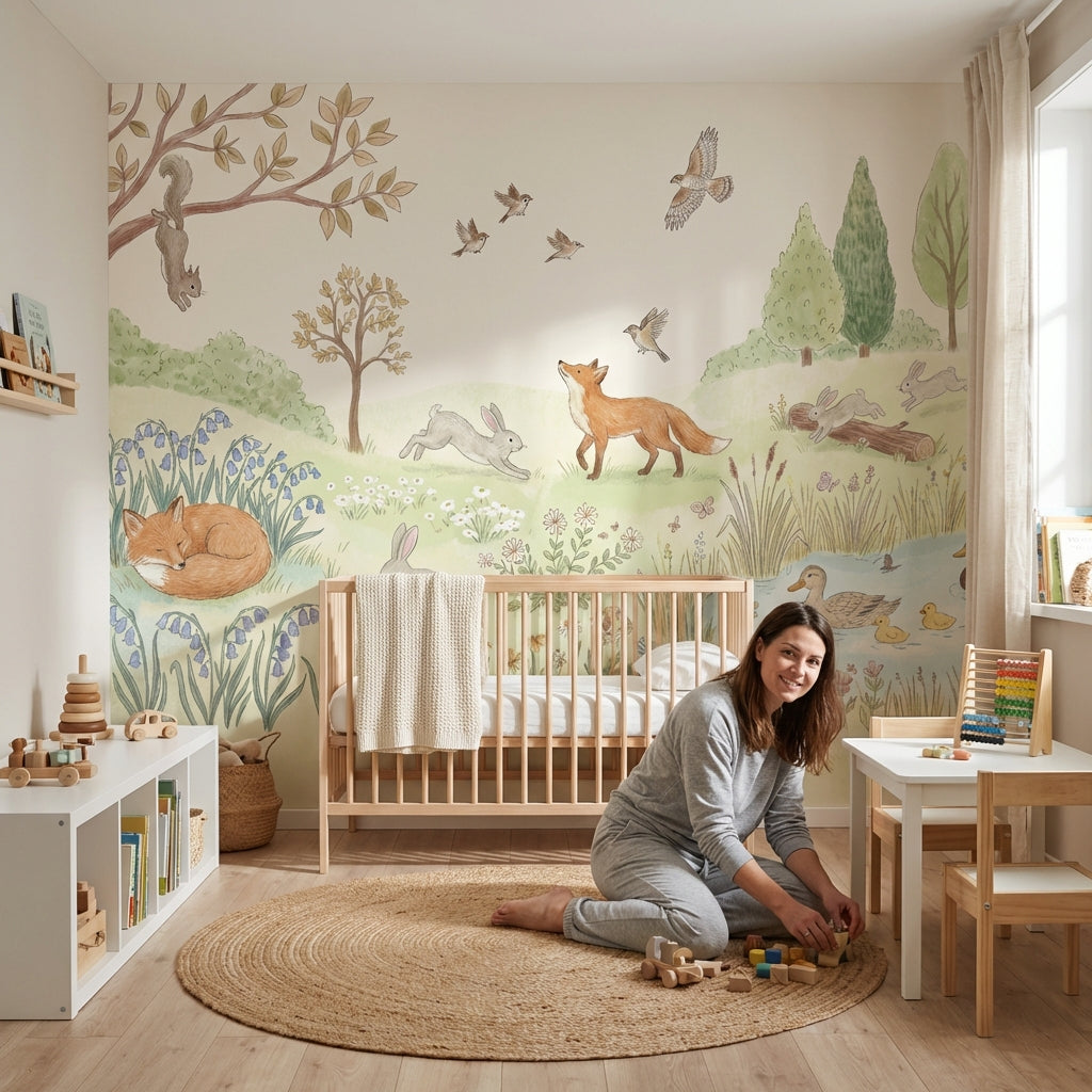 Orman Hayvanlı Poster Duvar Kağıdı Pastel Çocuk Odası