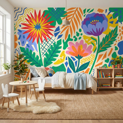Renkli Çiçek Desenli Poster Duvar Kağıdı Modern Salon Dekoru