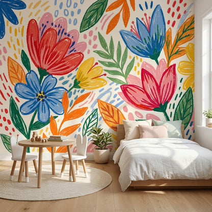 Renkli Çiçek Desenli Poster Duvar Kağıdı Modern Çocuk Odası