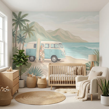 Sahil Manzaralı Karavan Poster Duvar Kağıdı Pastel Çocuk Odası
