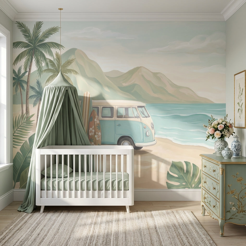 Sahil Manzaralı Karavan Poster Duvar Kağıdı Pastel Çocuk Odası
