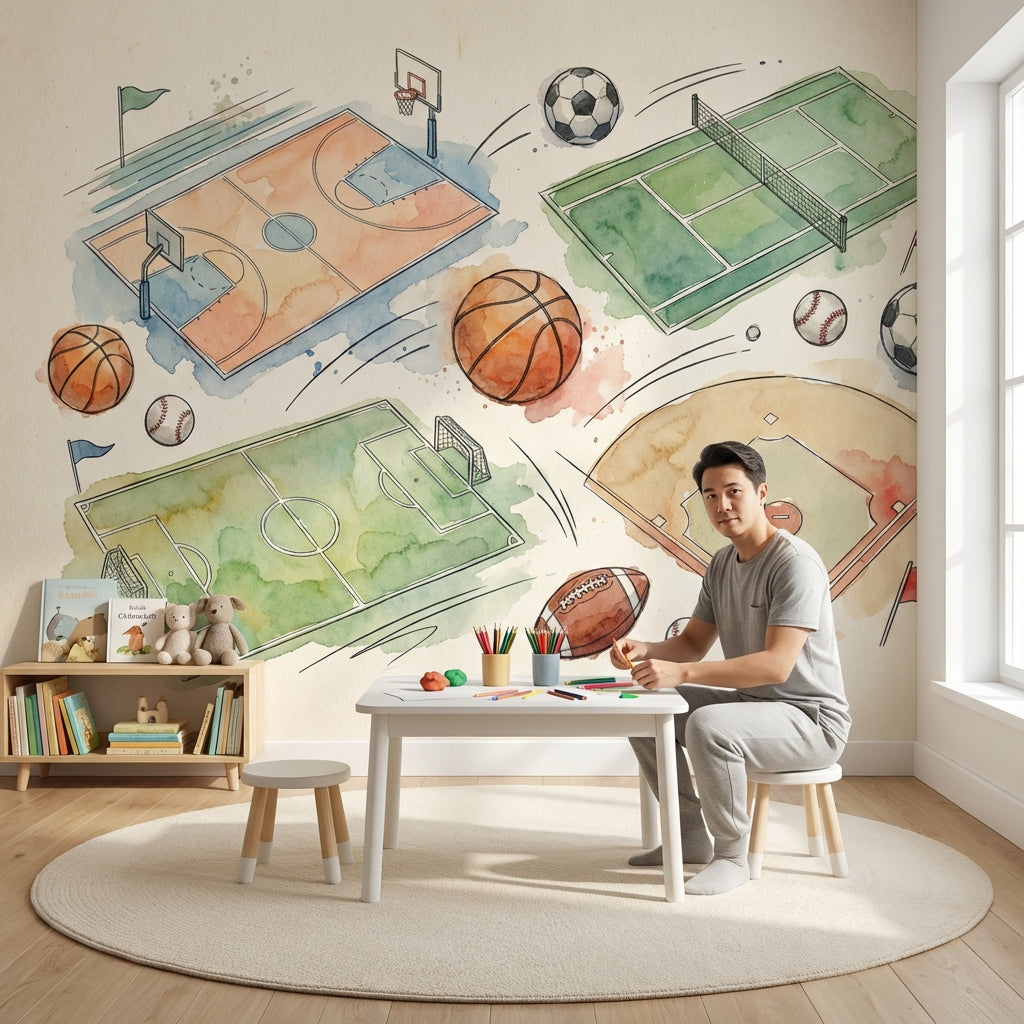 Sulu Boya Spor Temalı Poster Duvar Kağıdı Genç Odası