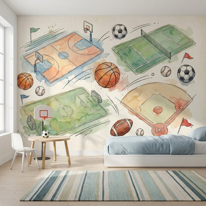 Sulu Boya Spor Temalı Poster Duvar Kağıdı Genç Odası