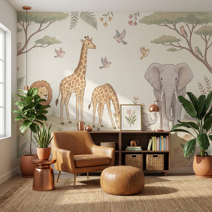 Safari Hayvanlı Poster Duvar Kağıdı Bebek Odası Pastel Desen