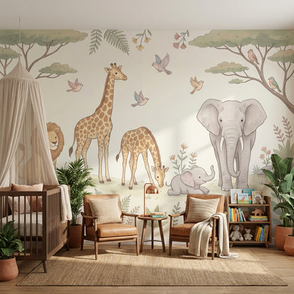 Safari Hayvanlı Poster Duvar Kağıdı Bebek Odası Pastel Desen
