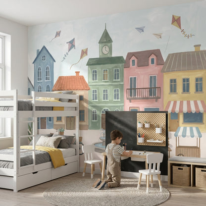 Pastel Şehir Evleri Poster Duvar Kağıdı Bebek Odası