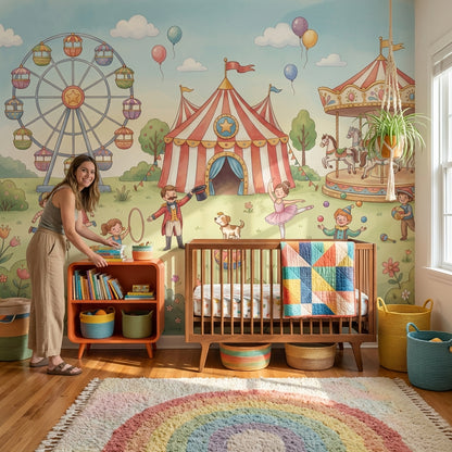 Sirk Temalı Poster Duvar Kağıdı Çocuk Odası Pastel Çizim