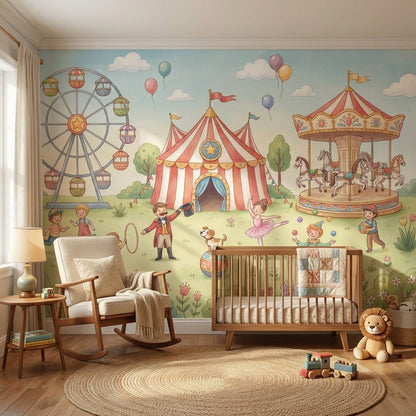 Sirk Temalı Poster Duvar Kağıdı Çocuk Odası Pastel Çizim