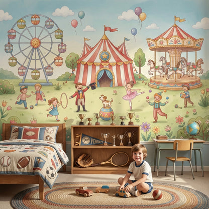 Sirk Temalı Poster Duvar Kağıdı Çocuk Odası Pastel Çizim