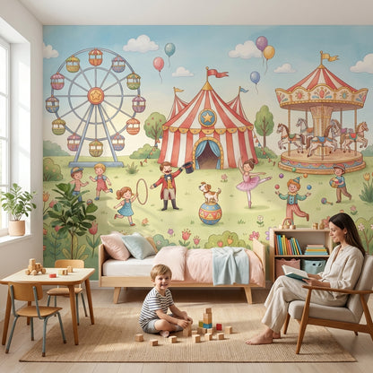 Sirk Temalı Poster Duvar Kağıdı Çocuk Odası Pastel Çizim