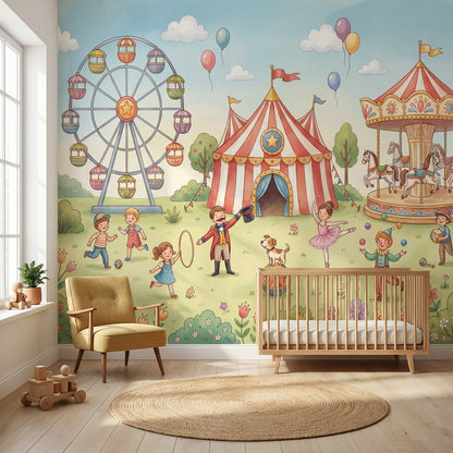 Sirk Temalı Poster Duvar Kağıdı Çocuk Odası Pastel Çizim