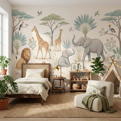Safari Hayvanlı Poster Duvar Kağıdı Çocuk Odası Pastel Desenli