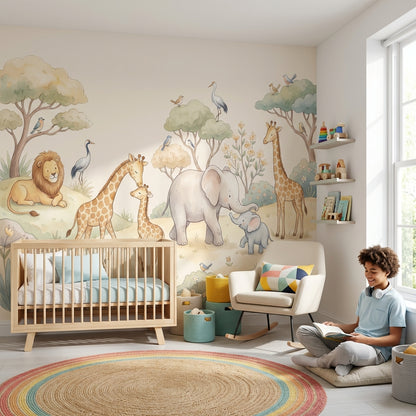 Safari Hayvanları Poster Duvar Kağıdı Pastel Çocuk Odası Duvarı
