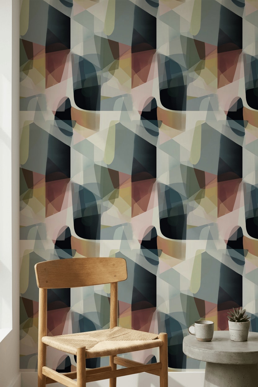 Geometrik Şekilli Duvar Kağıdı Pastel Renkli Modern Salon