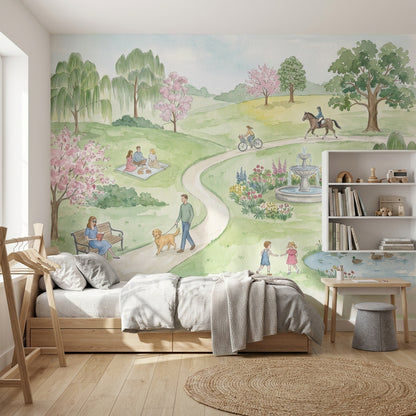 Suluboya Park Manzaralı Poster Duvar Kağıdı Yeşil Çocuk Odası