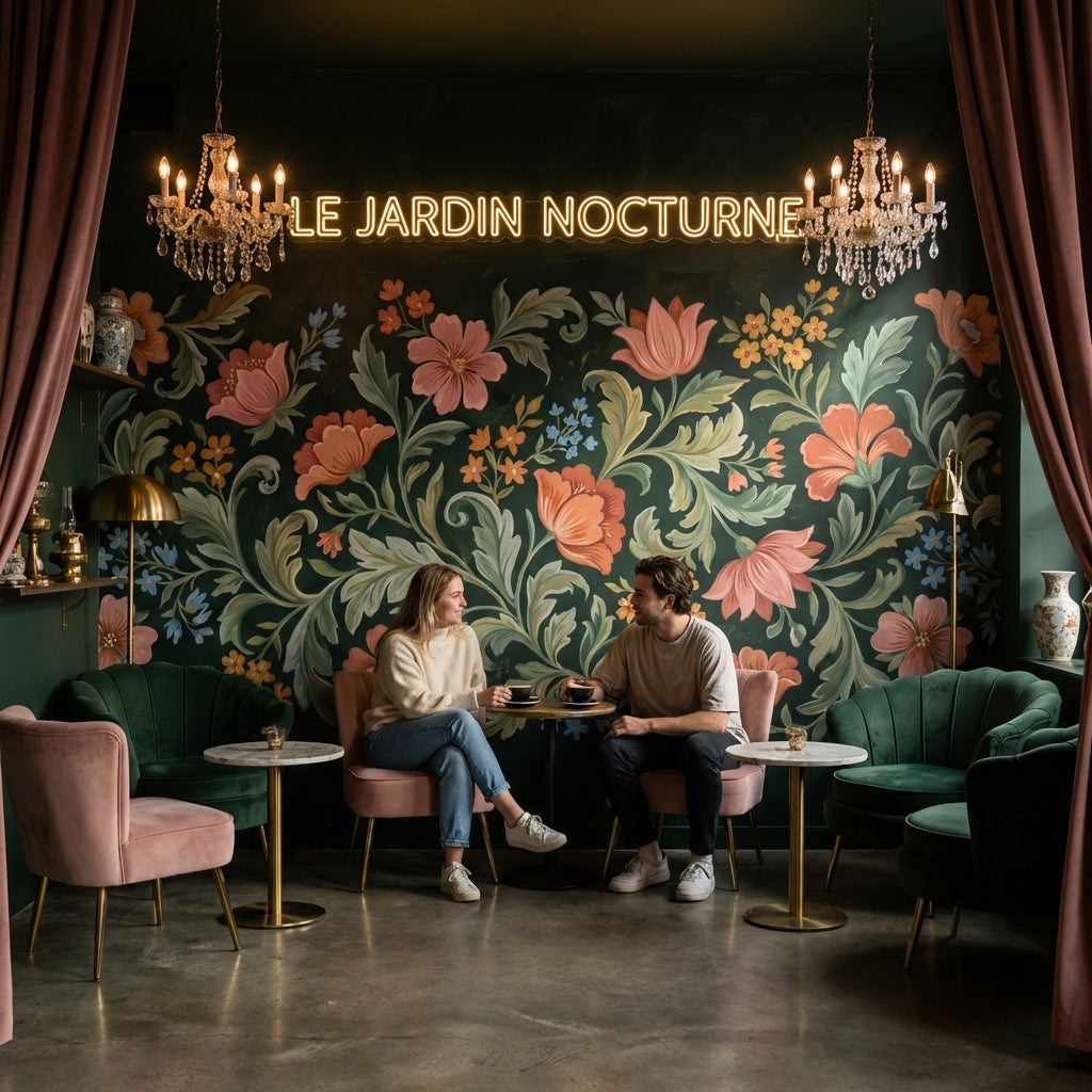 Koyu Zeminde Vintage Çiçekli Poster Duvar Kağıdı Salon