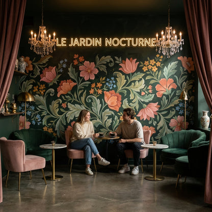 Koyu Zeminde Vintage Çiçekli Poster Duvar Kağıdı Salon