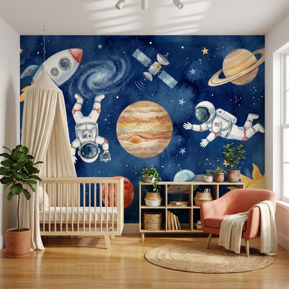 Uzay Astronot ve Gezegenli Poster Duvar Kağıdı Çocuk Odası