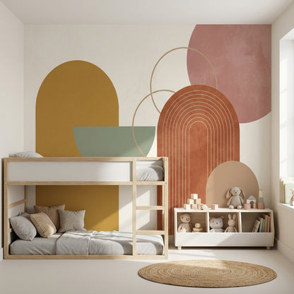 Modern Geometrik Poster Duvar Kağıdı Terracotta Tonlu Yatak Odası