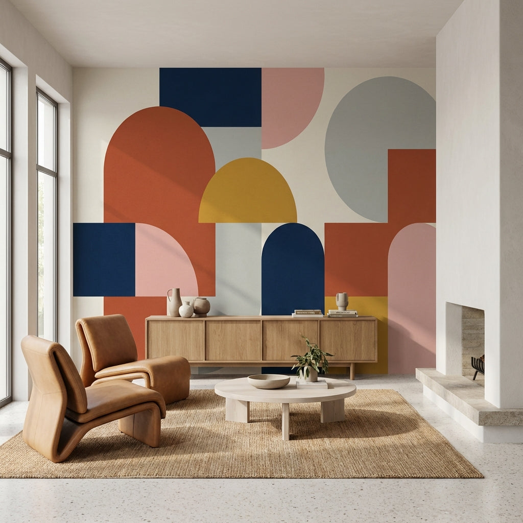 Renkli Geometrik Poster Duvar Kağıdı Modern Salon Duvar Dekoru