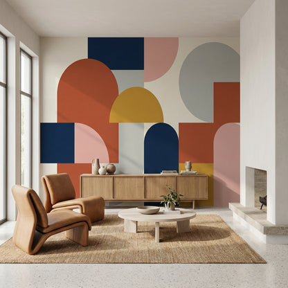 Renkli Geometrik Poster Duvar Kağıdı Modern Salon Duvar Dekoru