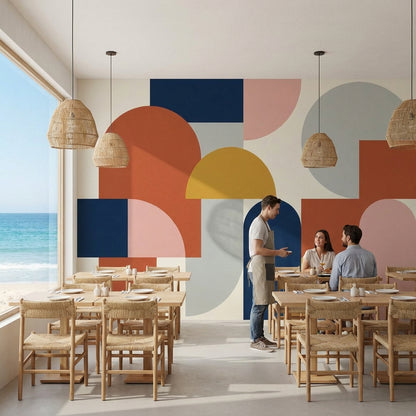 Renkli Geometrik Poster Duvar Kağıdı Modern Salon Duvar Dekoru