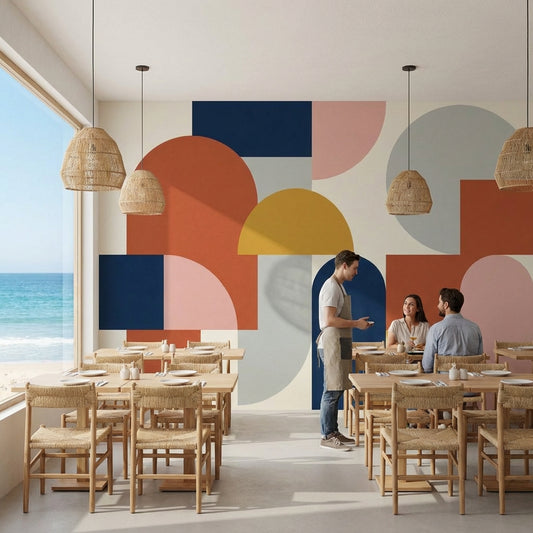 Renkli Geometrik Poster Duvar Kağıdı Modern Salon Duvar Dekoru