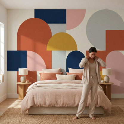 Renkli Geometrik Poster Duvar Kağıdı Modern Salon Duvar Dekoru