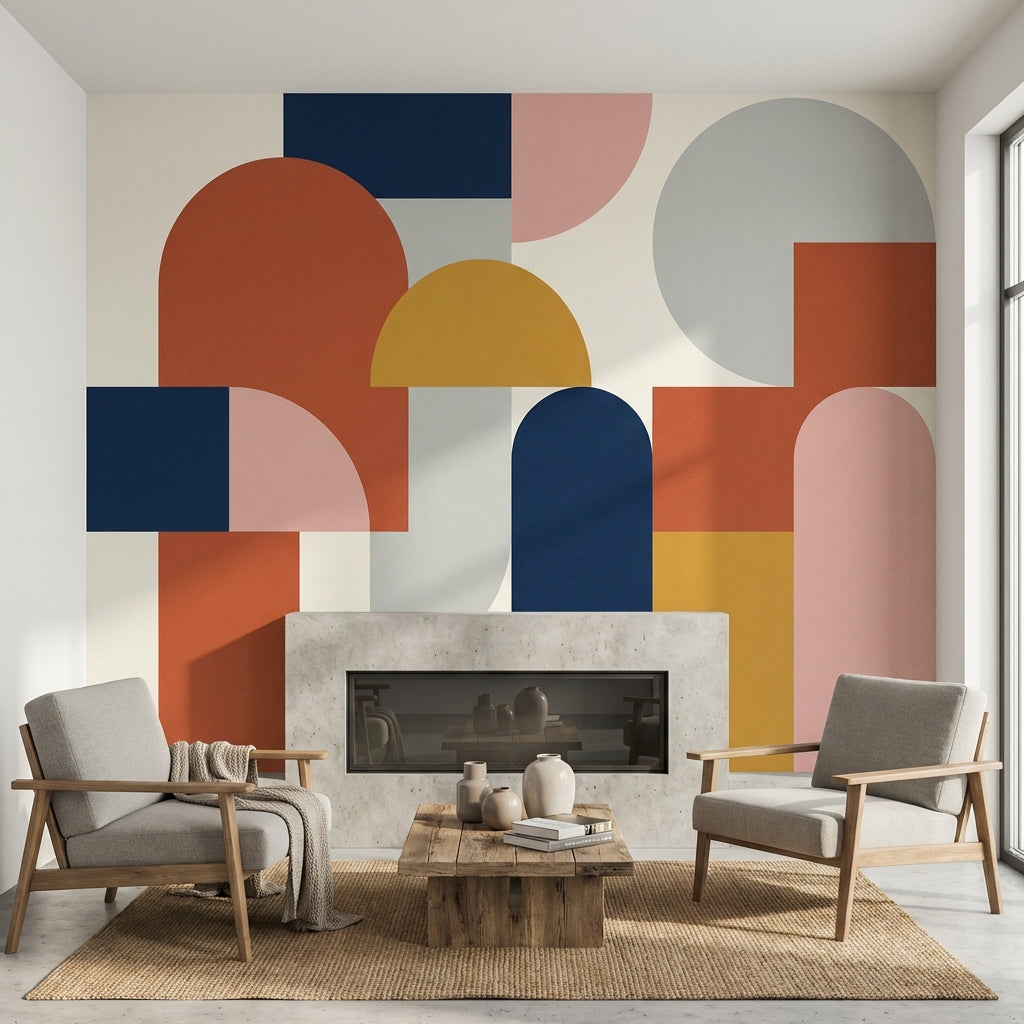 Renkli Geometrik Poster Duvar Kağıdı Modern Salon Duvar Dekoru