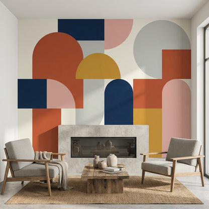 Renkli Geometrik Poster Duvar Kağıdı Modern Salon Duvar Dekoru