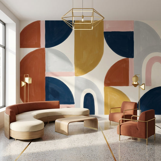 Soyut Geometrik Poster Duvar Kağıdı Lacivert Hardal Salon
