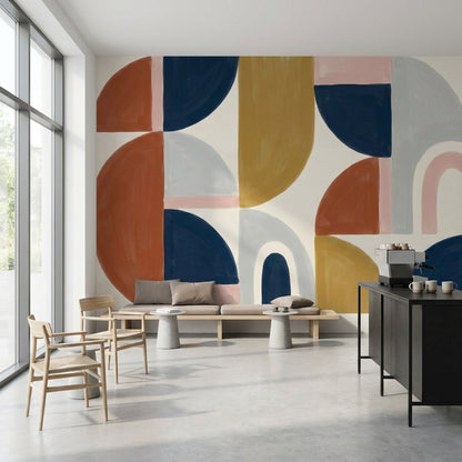 Soyut Geometrik Poster Duvar Kağıdı Lacivert Hardal Salon