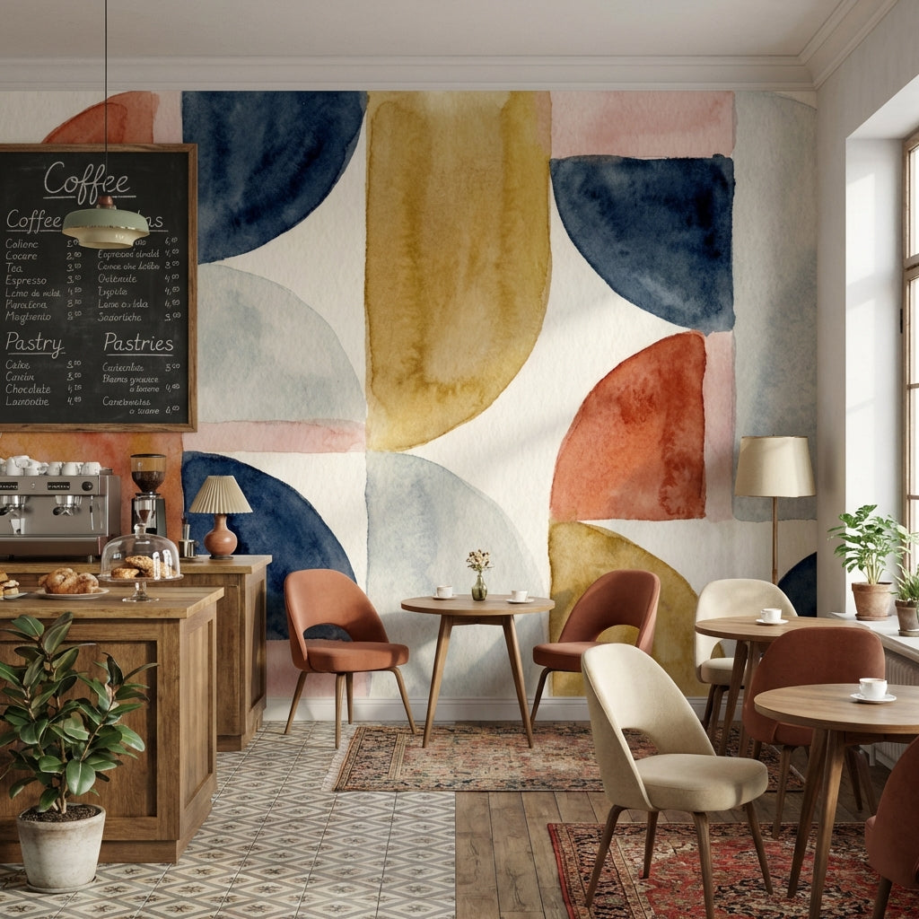 Soyut Geometrik Poster Duvar Kağıdı Lacivert Hardal Salon