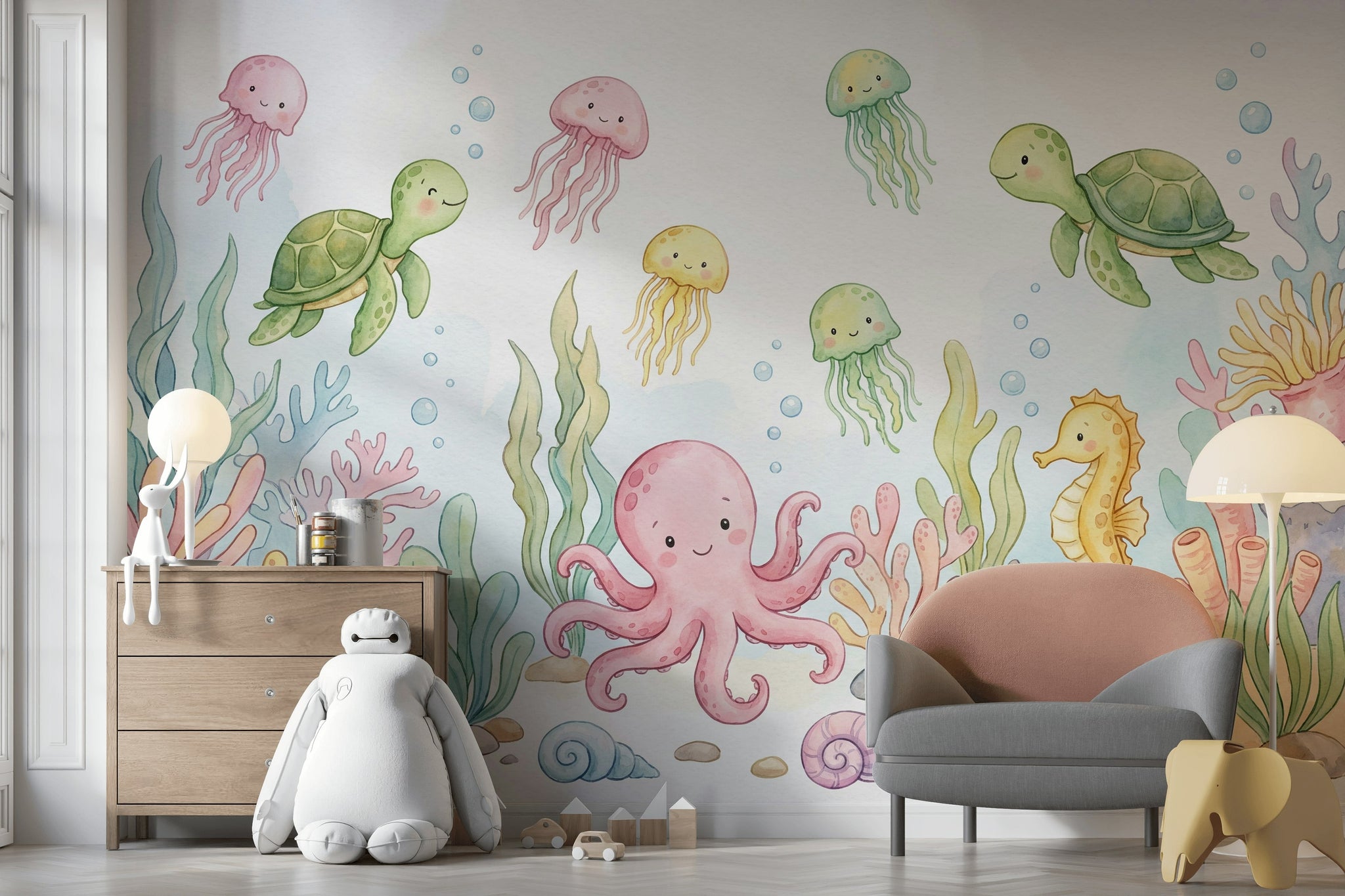 Deniz Canlıları Poster Duvar Kağıdı Pastel Çocuk Odası