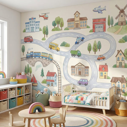 Çocuk Şehirli Araçlar Poster Duvar Kağıdı Pastel Oyun Odası