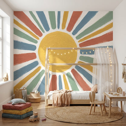 Renkli Güneş Işınlı Poster Duvar Kağıdı Çocuk Odası