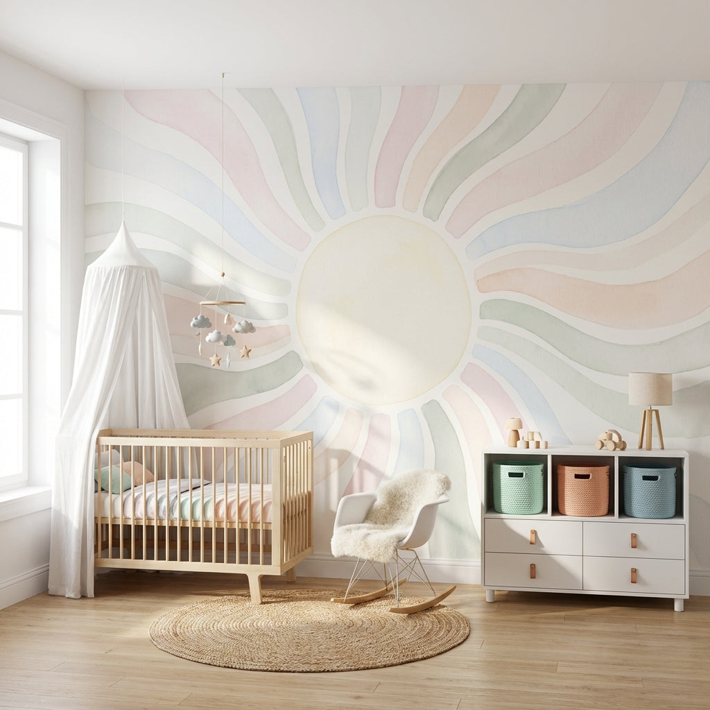 Pastel Güneş Işınları Poster Duvar Kağıdı Bebek Odası