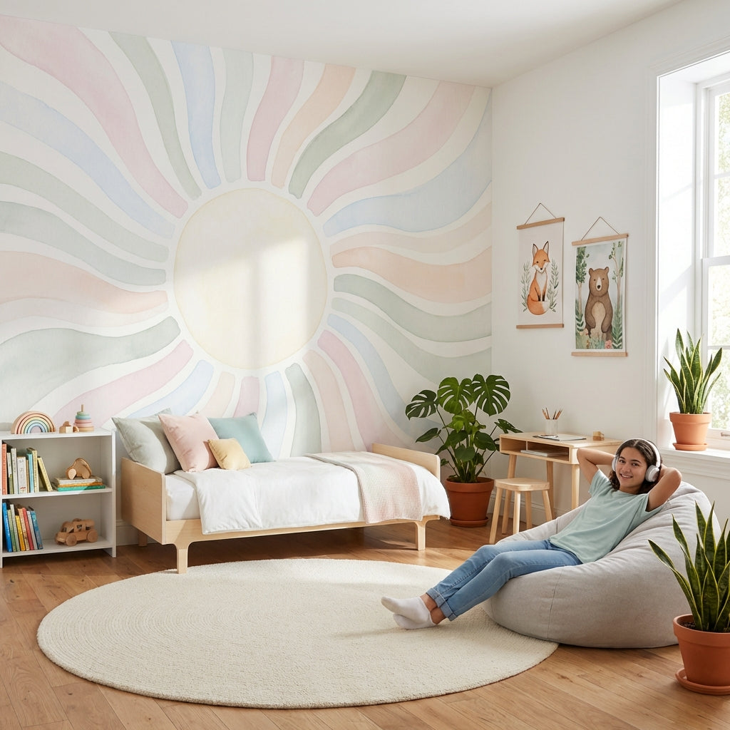 Pastel Güneş Işınları Poster Duvar Kağıdı Bebek Odası