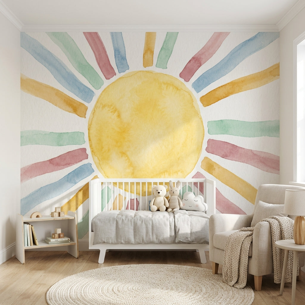Renkli Gökkuşağı ve Güneş Poster Duvar Kağıdı Bebek Odası